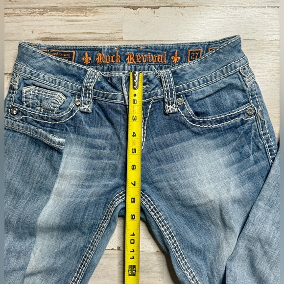 Rock Revival Alanis Capri Blue Denim Embellished Pockets Jeans Size 27x28 - Picture 6 of 12